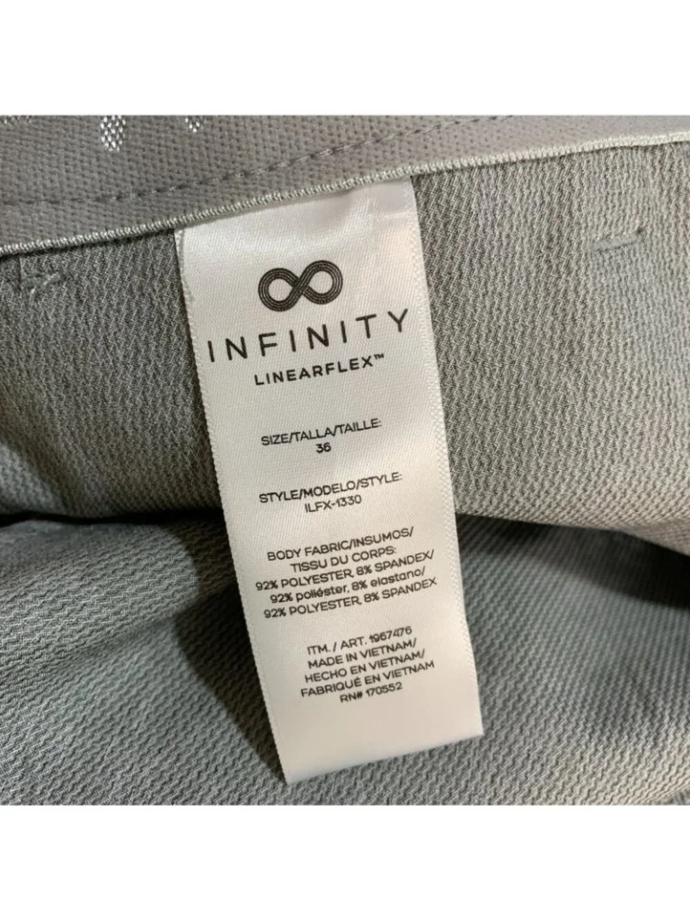 NWT Infinity Linearflex Men's 36 Gray Hybrid Stretch Shorts